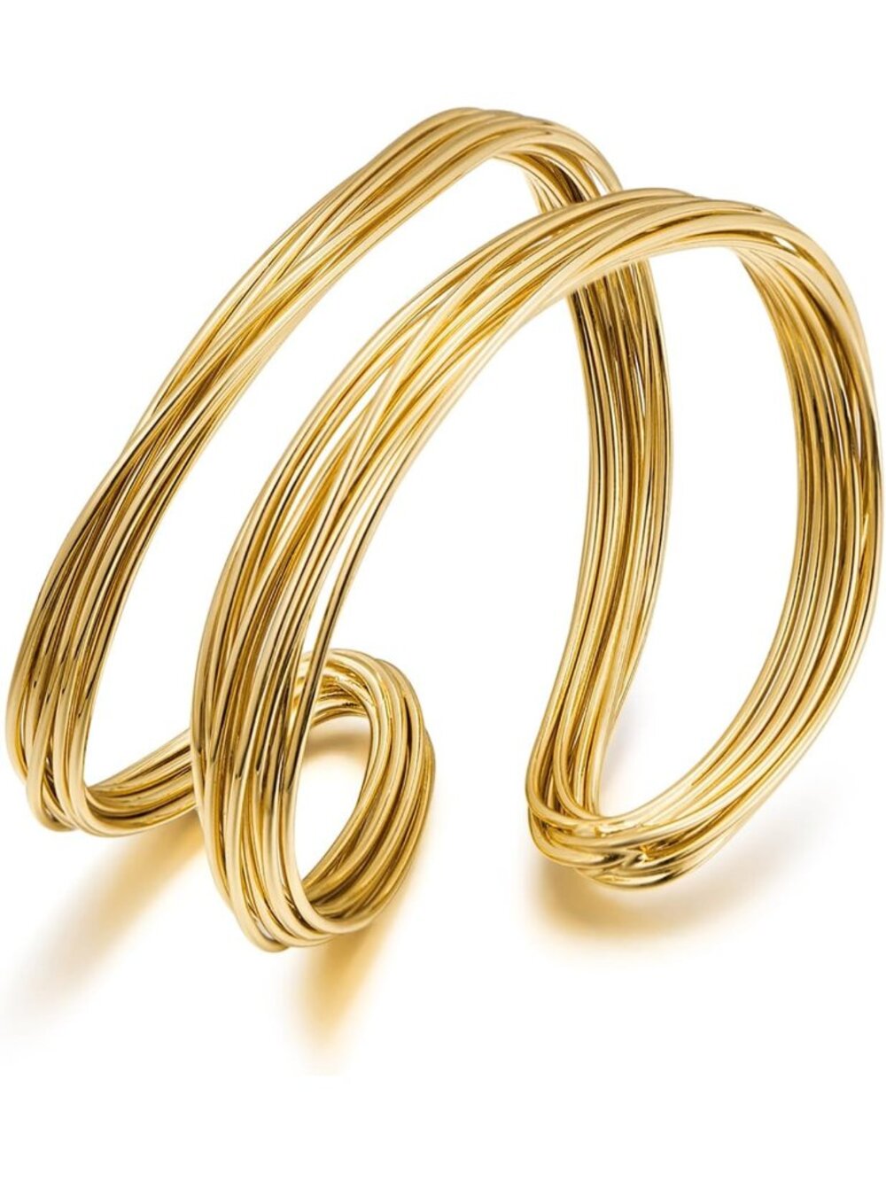 Women's Double Wire Cuff Chunky Gold Multilayer Wire Cuff Adjustable Bracelet